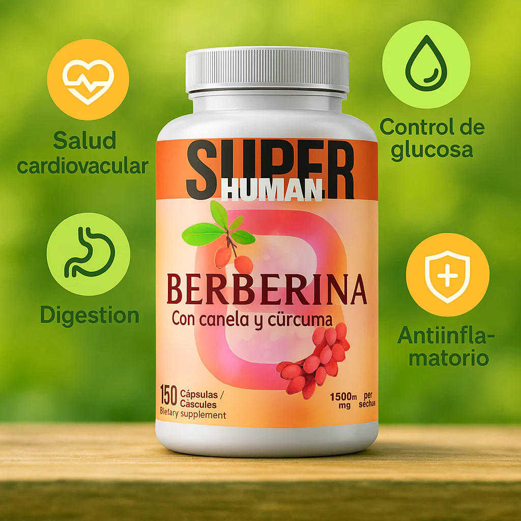 Berberina HCL - Equilibrio de la Glucosa y Prevención Diabética con Canela y Cúrcuma (150 Cápsulas) - SuperHuman™